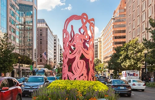 Abstract art sculpture on downtown DC street