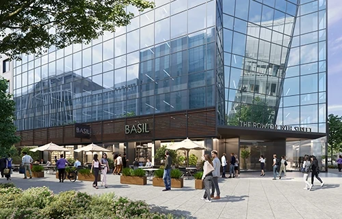 The Row ground floor entrance with Basil restaurant